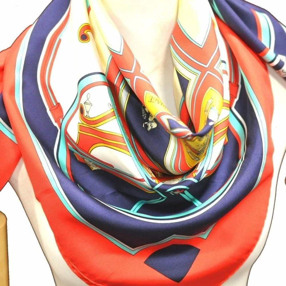 Authentic HERMES Carre 90 Scarf "WASHINGTON'S CARRIAGE" Silk Red - Picture 2 of 14